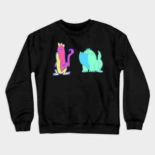 Dino Duo: Pink, Yellow, Blue, and Turquoise Dinosaurs Crewneck Sweatshirt